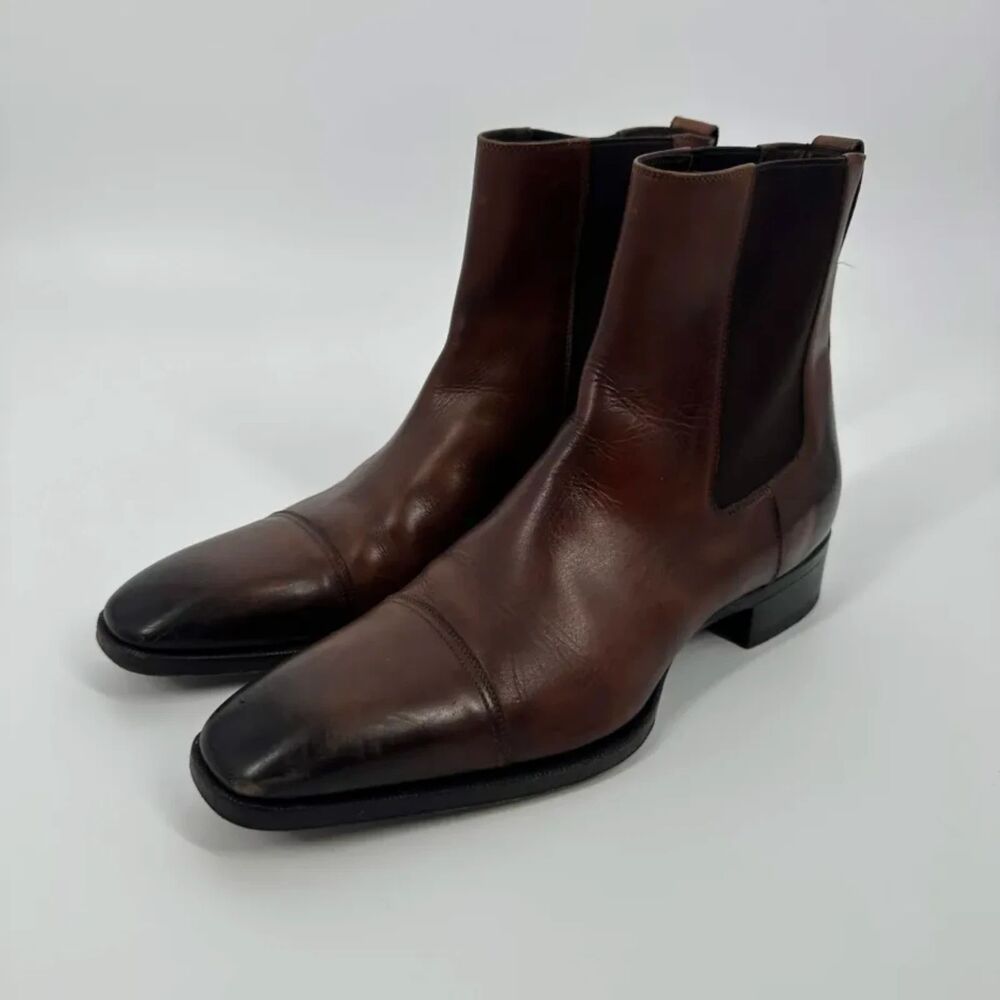 Tom Ford Elkan Cap Brown Leather Chelsea Boots Made In Italy Size 11M